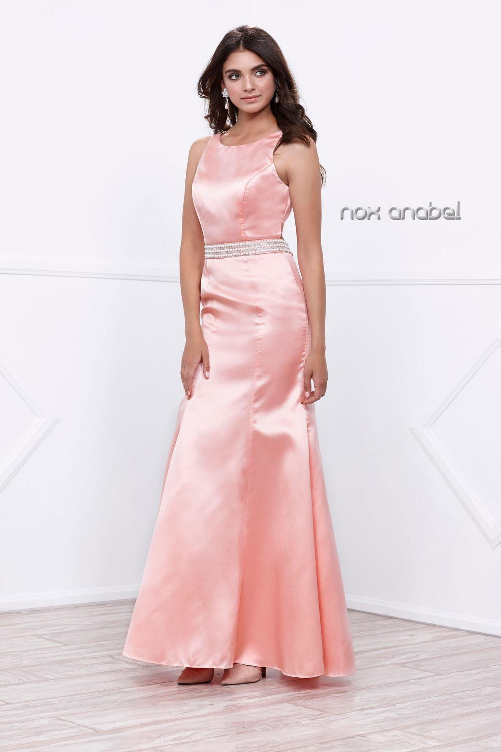 Long Sleeveless Open-Back Mermaid Dress by Nox Anabel 8320-Long Formal Dresses-ABC Fashion