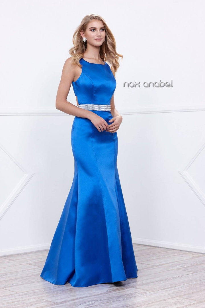 Long Sleeveless Open-Back Mermaid Dress by Nox Anabel 8320-Long Formal Dresses-ABC Fashion