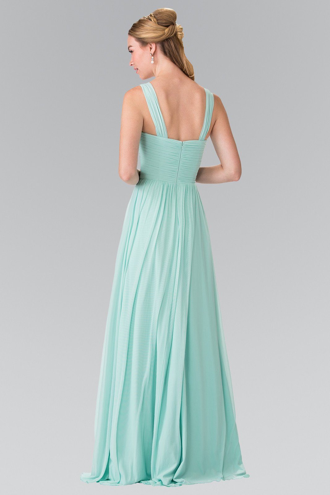Long Sleeveless Pleated Dress with Front Cutout by Elizabeth K GL2366-Long Formal Dresses-ABC Fashion