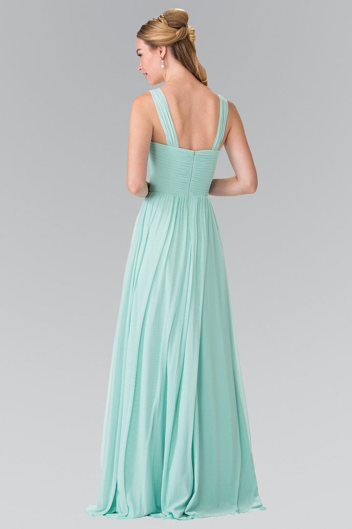 Long Sleeveless Pleated Dress with Front Cutout by Elizabeth K GL2366-Long Formal Dresses-ABC Fashion