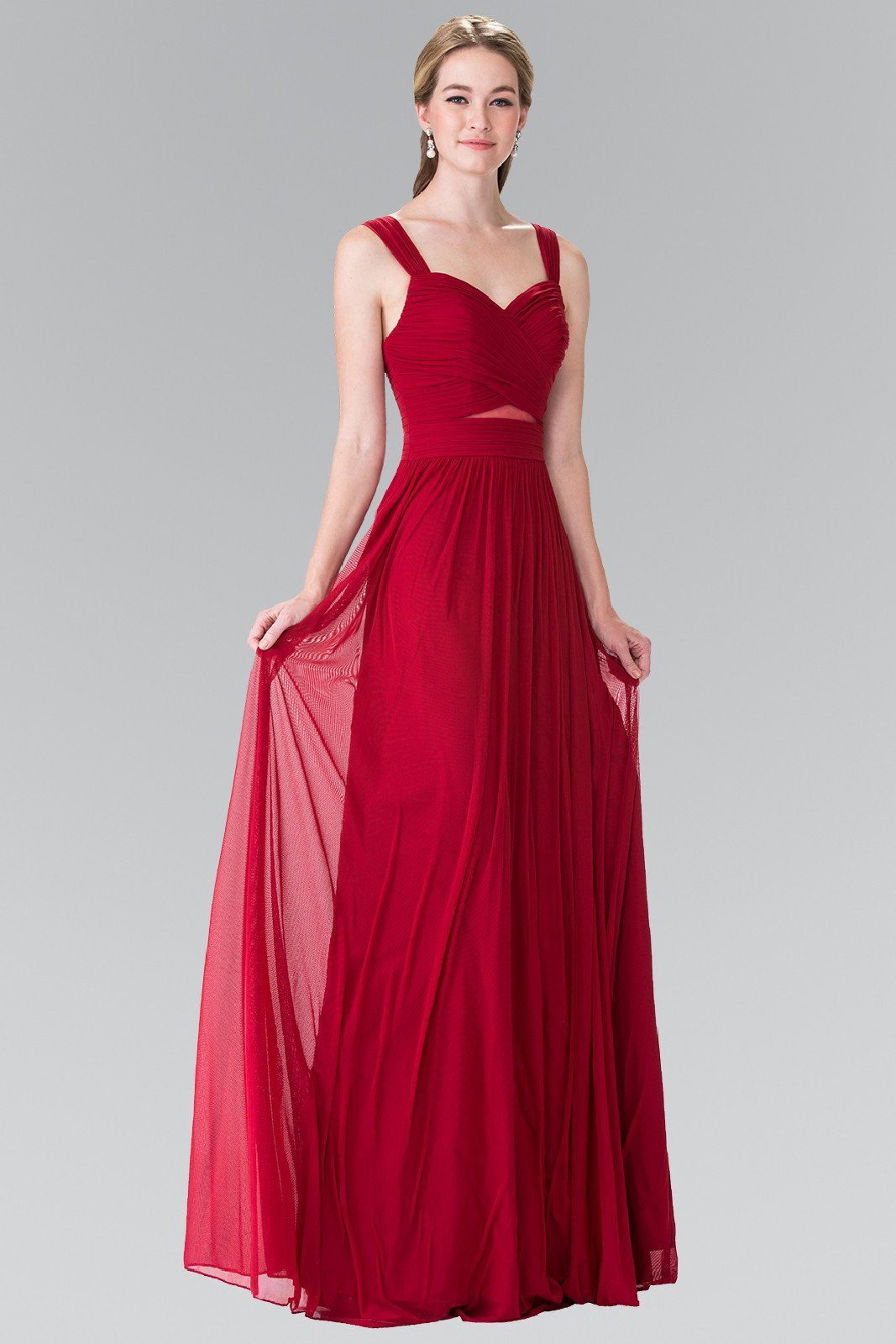 Long Pleated Cutout Dress by Elizabeth KGL2366 - Coral / XS Long Pleated Cutout Dress by Elizabeth KGL2366 - Coral / XS