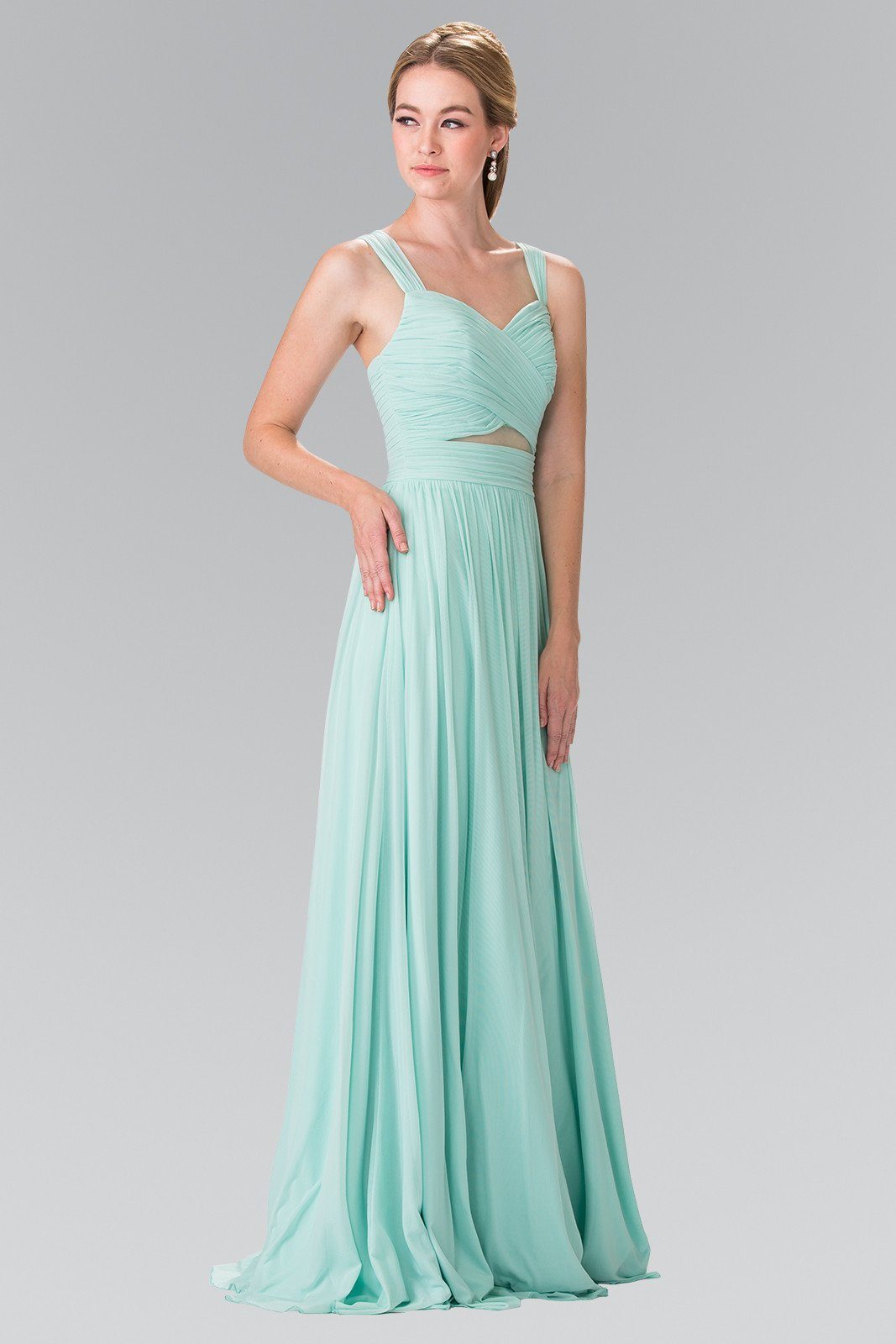 Long Sleeveless Pleated Dress with Front Cutout by Elizabeth K GL2366-Long Formal Dresses-ABC Fashion