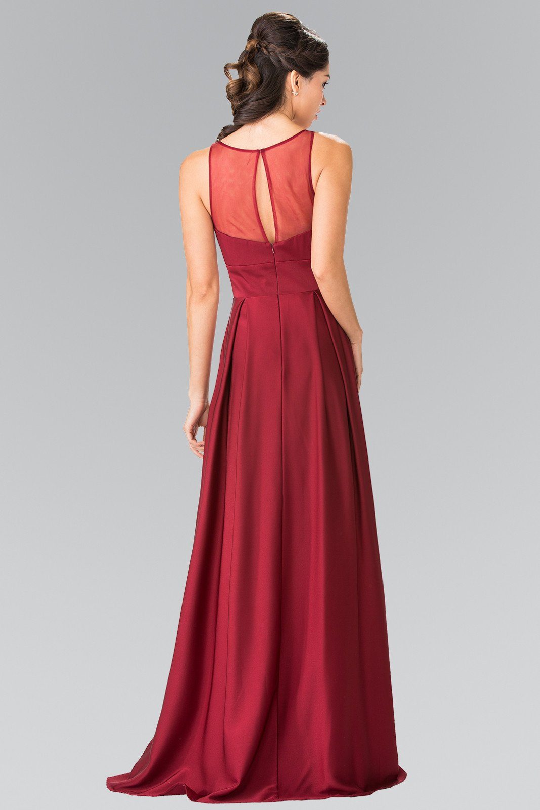 long pleated dresses Long Sleeveless Pleated Dress with Sheer Panel by Elizabeth K GL2365 M / Champagne