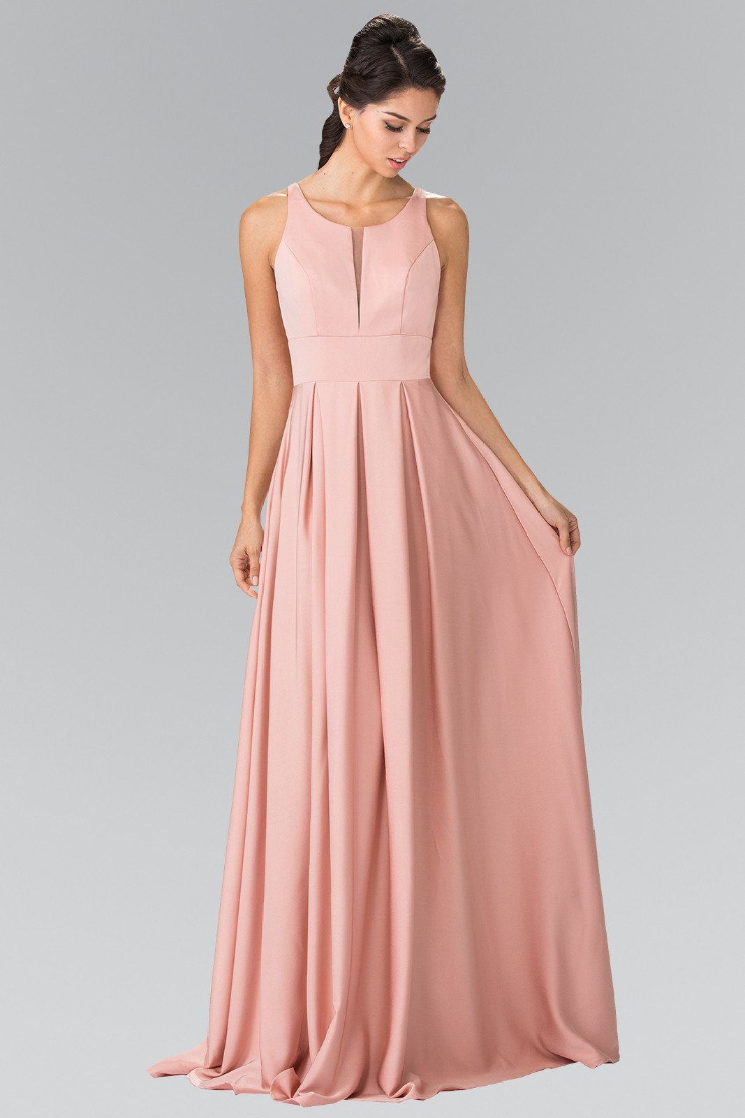 Long Sleeveless Pleated Dress with Sheer Panel by Elizabeth K GL2365-Long Formal Dresses-ABC Fashion