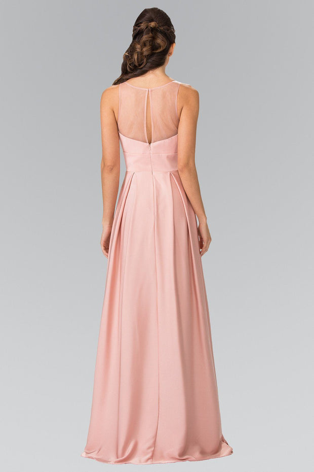 Long Sleeveless Pleated Dress with Sheer Panel by Elizabeth K GL2365-Long Formal Dresses-ABC Fashion