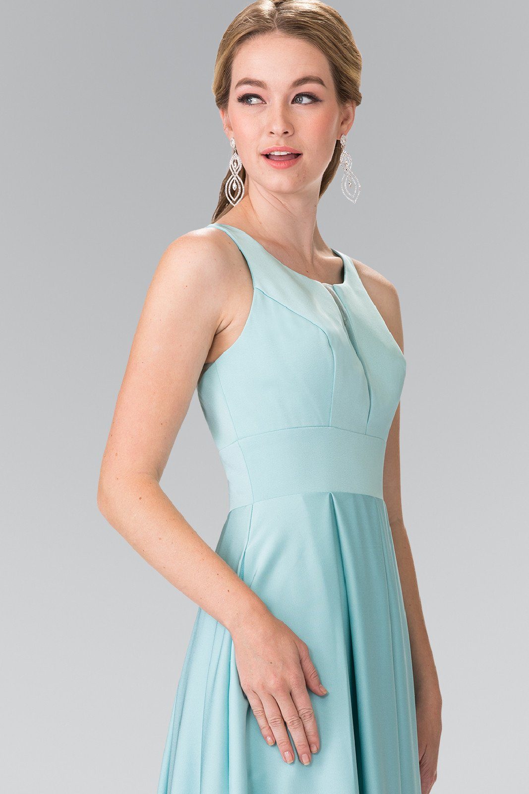 Long Sleeveless Pleated Dress with Sheer Panel by Elizabeth K GL2365-Long Formal Dresses-ABC Fashion