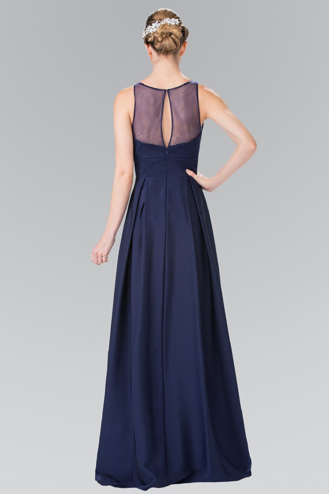 Long Sleeveless Pleated Dress with Sheer Panel by Elizabeth K GL2365-Long Formal Dresses-ABC Fashion