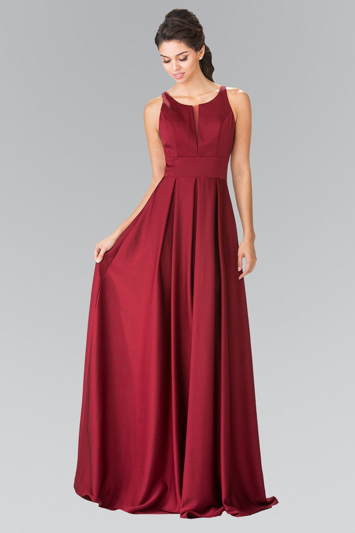 Long Sleeveless Pleated Dress with Sheer Panel by Elizabeth K GL2365-Long Formal Dresses-ABC Fashion