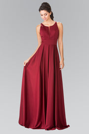 Long Sleeveless Pleated Dress with Sheer Panel by Elizabeth K GL2365-Long Formal Dresses-ABC Fashion