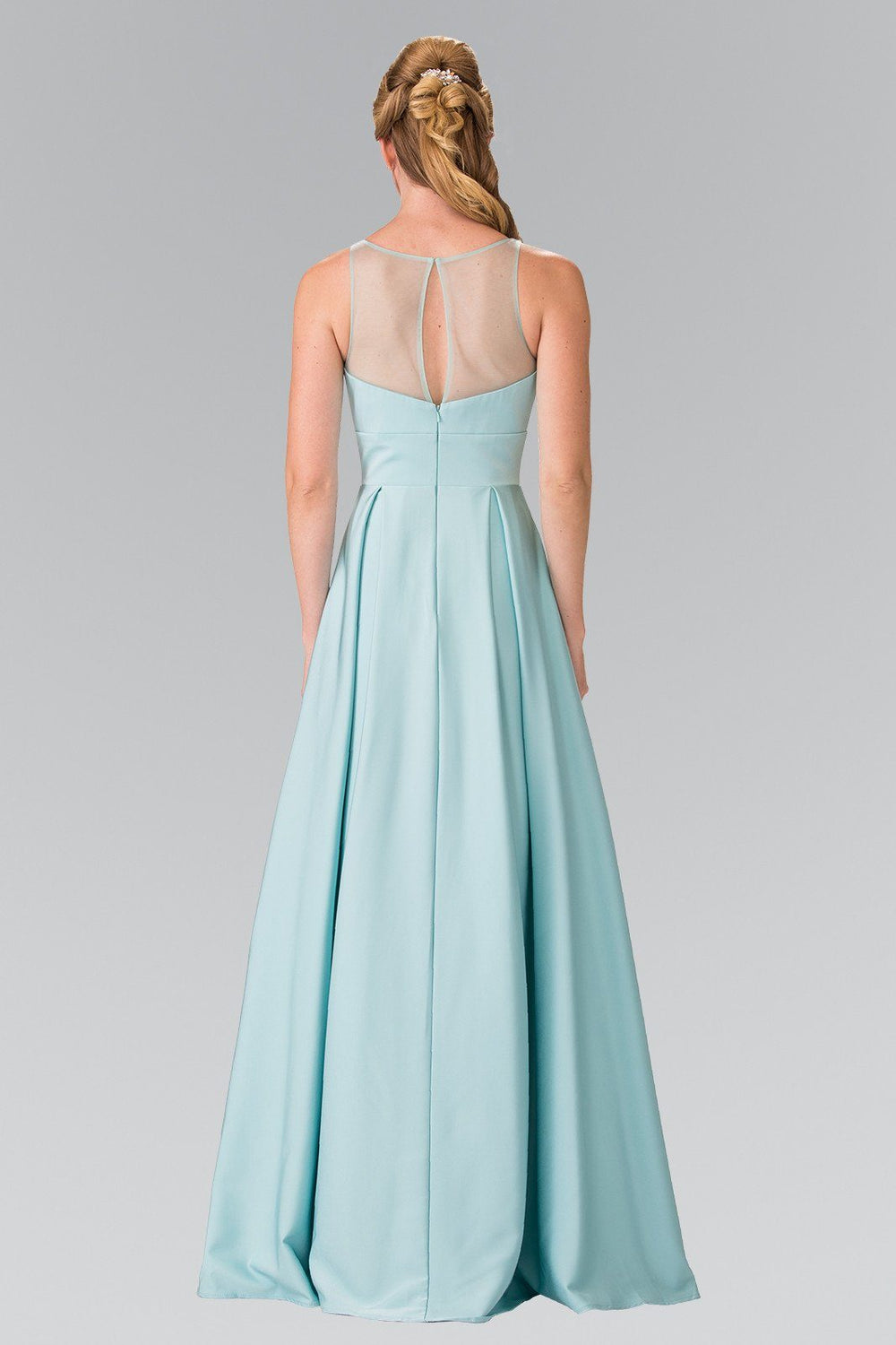 Long Sleeveless Pleated Dress with Sheer Panel by Elizabeth K GL2365-Long Formal Dresses-ABC Fashion