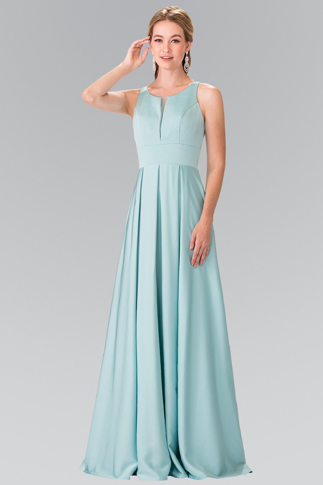 Long Sleeveless Pleated Dress with Sheer Panel by Elizabeth K GL2365-Long Formal Dresses-ABC Fashion