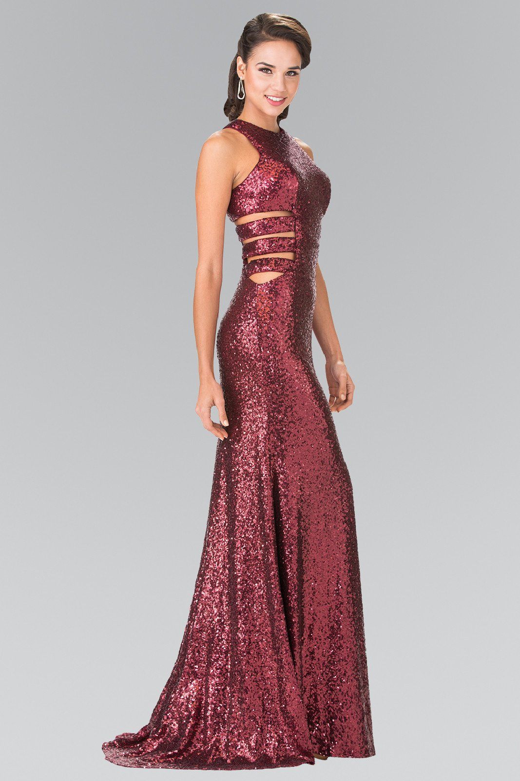 Long Sleeveless Sequined Dress with Cutouts by Elizabeth K GL2299-Long Formal Dresses-ABC Fashion
