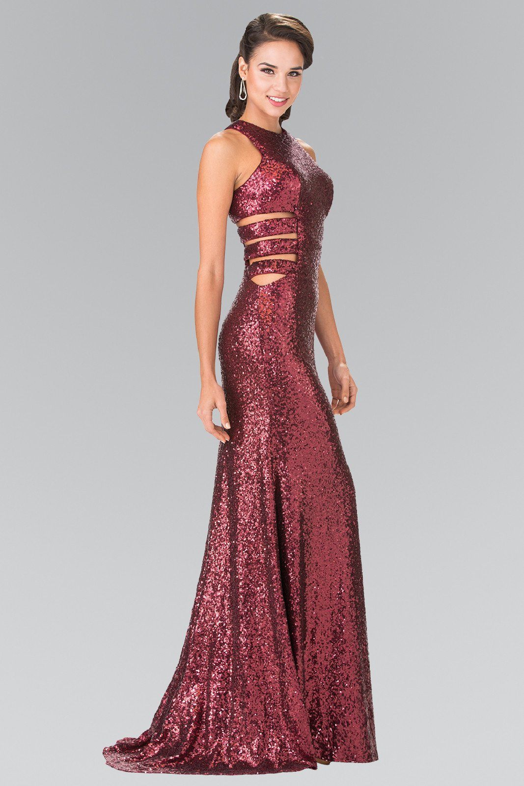 Long Sleeveless Sequined Dress with Cutouts by Elizabeth K GL2299 L / Navy Blue Long Sleeveless Sequined Dress with Cutouts by Elizabeth K GL2299 L / Navy Blue