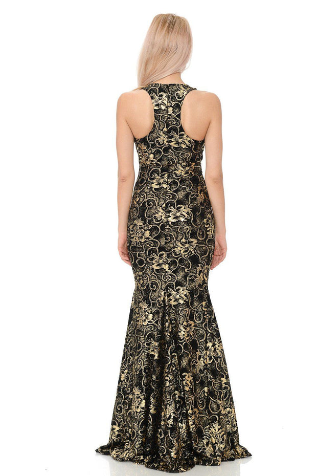 Long Sleeveless Sequined Floral Dress by Lenovia 5135-Long Formal Dresses-ABC Fashion