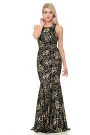 Long Sleeveless Sequined Floral Dress by Lenovia 5135-Long Formal Dresses-ABC Fashion
