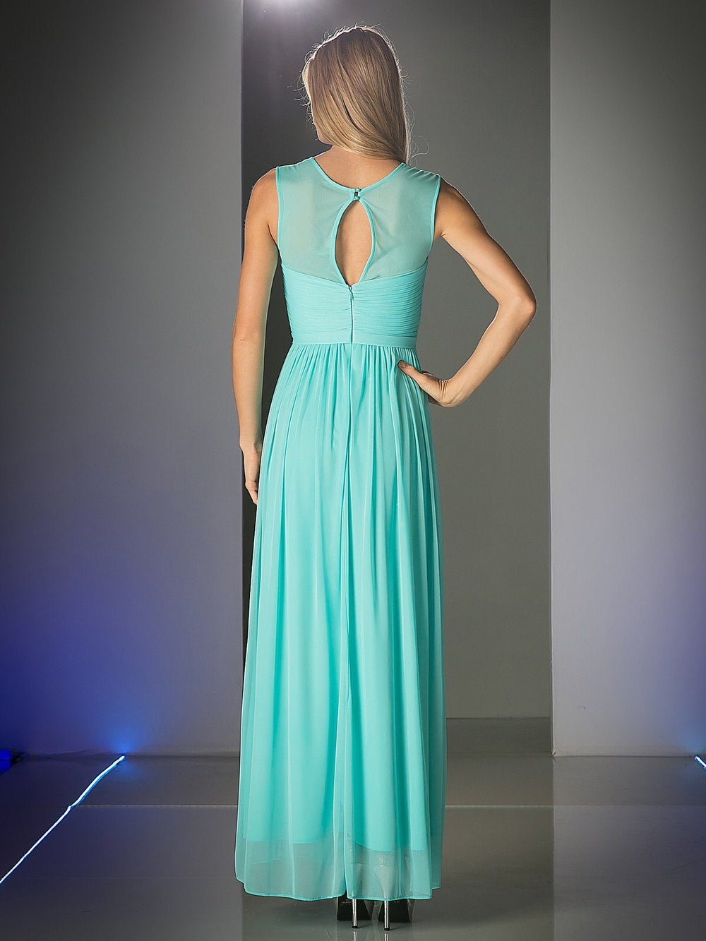 Long Sleeveless Twist Front Dress by Cinderella Divine 3858-Long Formal Dresses-ABC Fashion