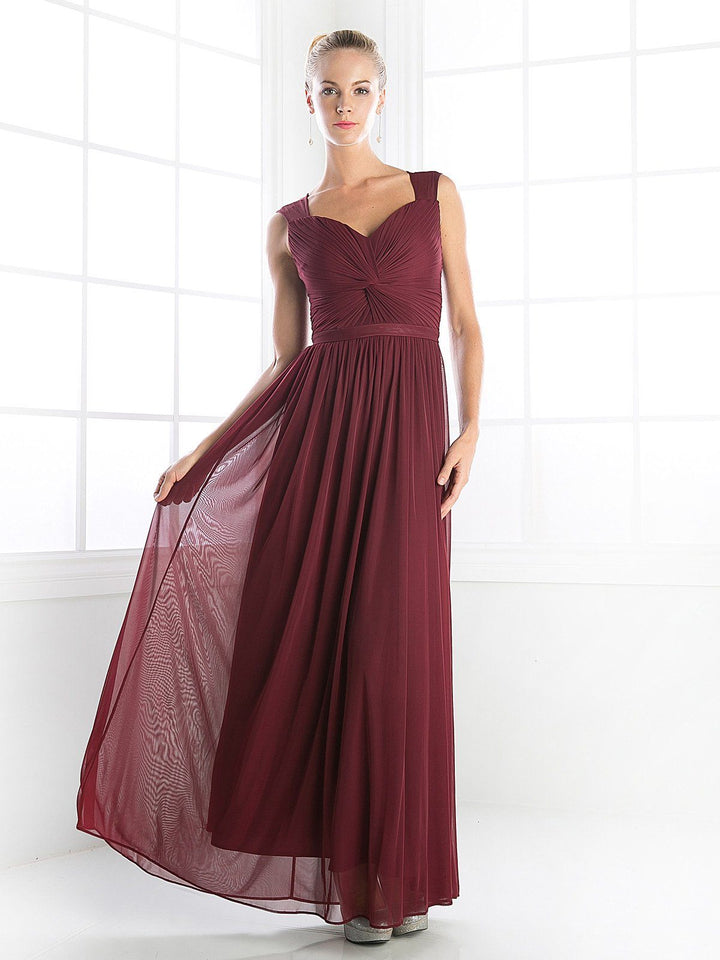 Long Sleeveless Twist Front Dress by Cinderella Divine 3858-Long Formal Dresses-ABC Fashion