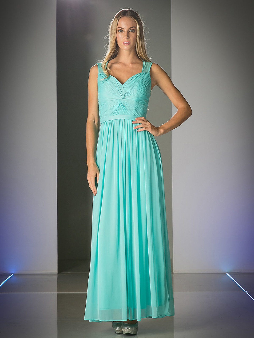 Long Sleeveless Twist Front Dress by Cinderella Divine 3858-Long Formal Dresses-ABC Fashion