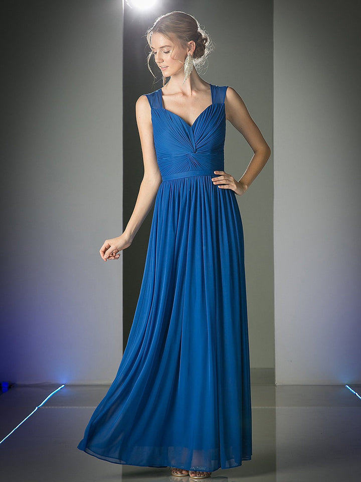 Long Sleeveless Twist Front Dress by Cinderella Divine 3858-Long Formal Dresses-ABC Fashion