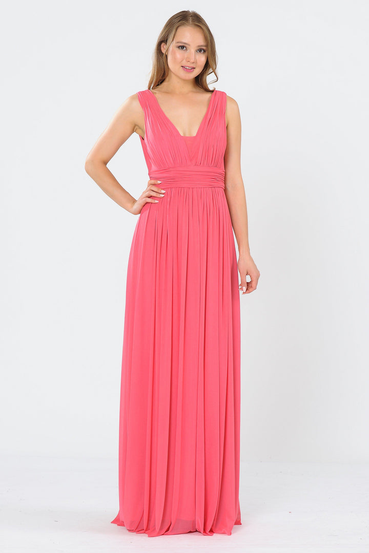 Long Sleeveless V-Neck Dress with Open Back by Poly USA 8408