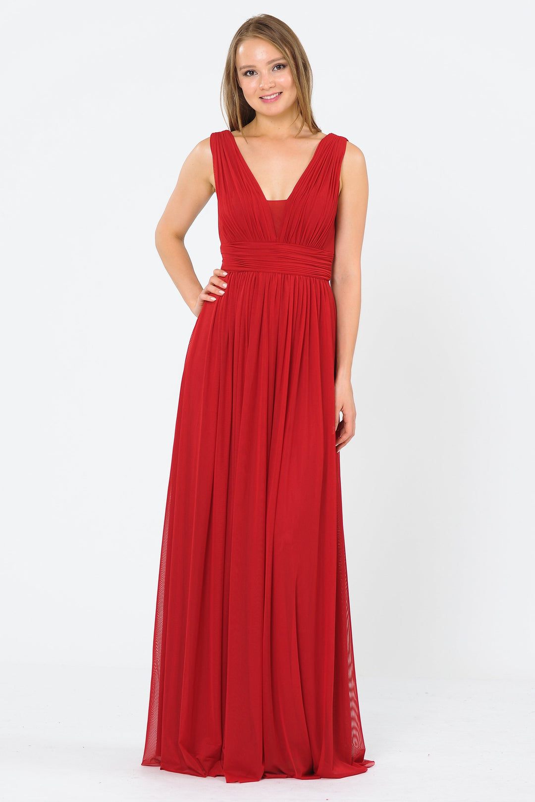 Long Sleeveless V-Neck Dress with Open Back by Poly USA 8408