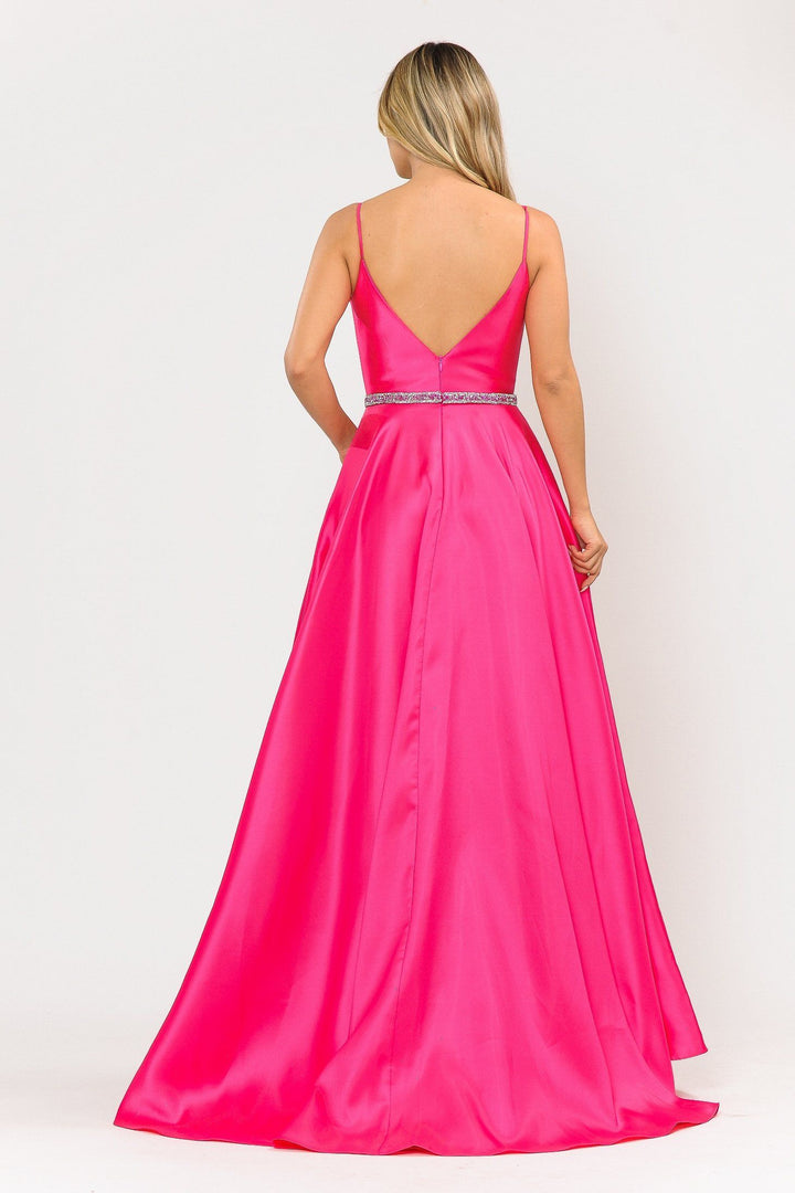 Long Spaghetti Strap Dress with Deep Neckline by Poly USA 8672