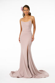 Long Square Neck Jersey Dress with Side Slit by Elizabeth K GL2670