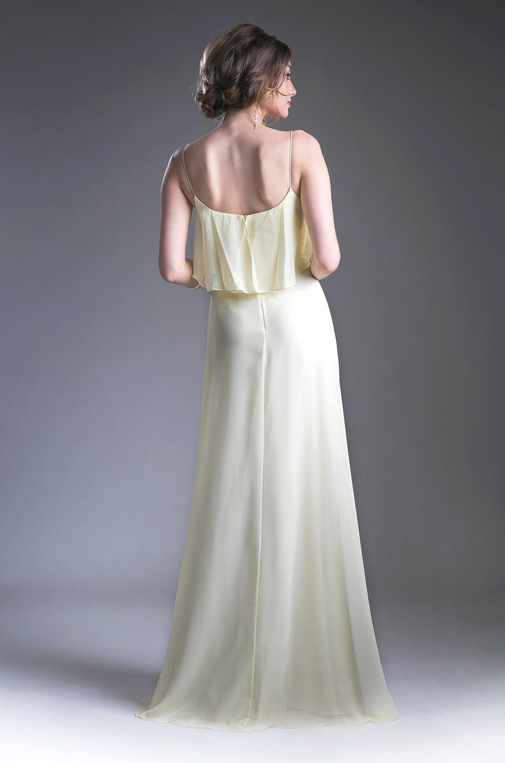 Long Strap Dress with Flounce Bodice by Cinderella Divine 13010-Long Formal Dresses-ABC Fashion