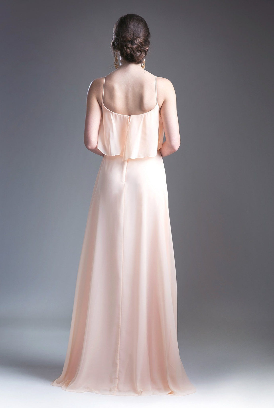 Long Strap Dress with Flounce Bodice by Cinderella Divine 13010-Long Formal Dresses-ABC Fashion