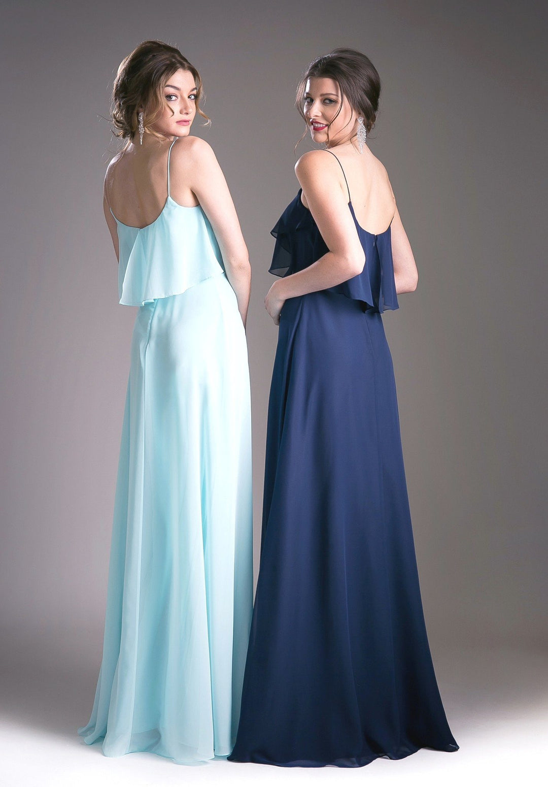 Long Strap Dress with Flounce Bodice by Cinderella Divine 13010-Long Formal Dresses-ABC Fashion