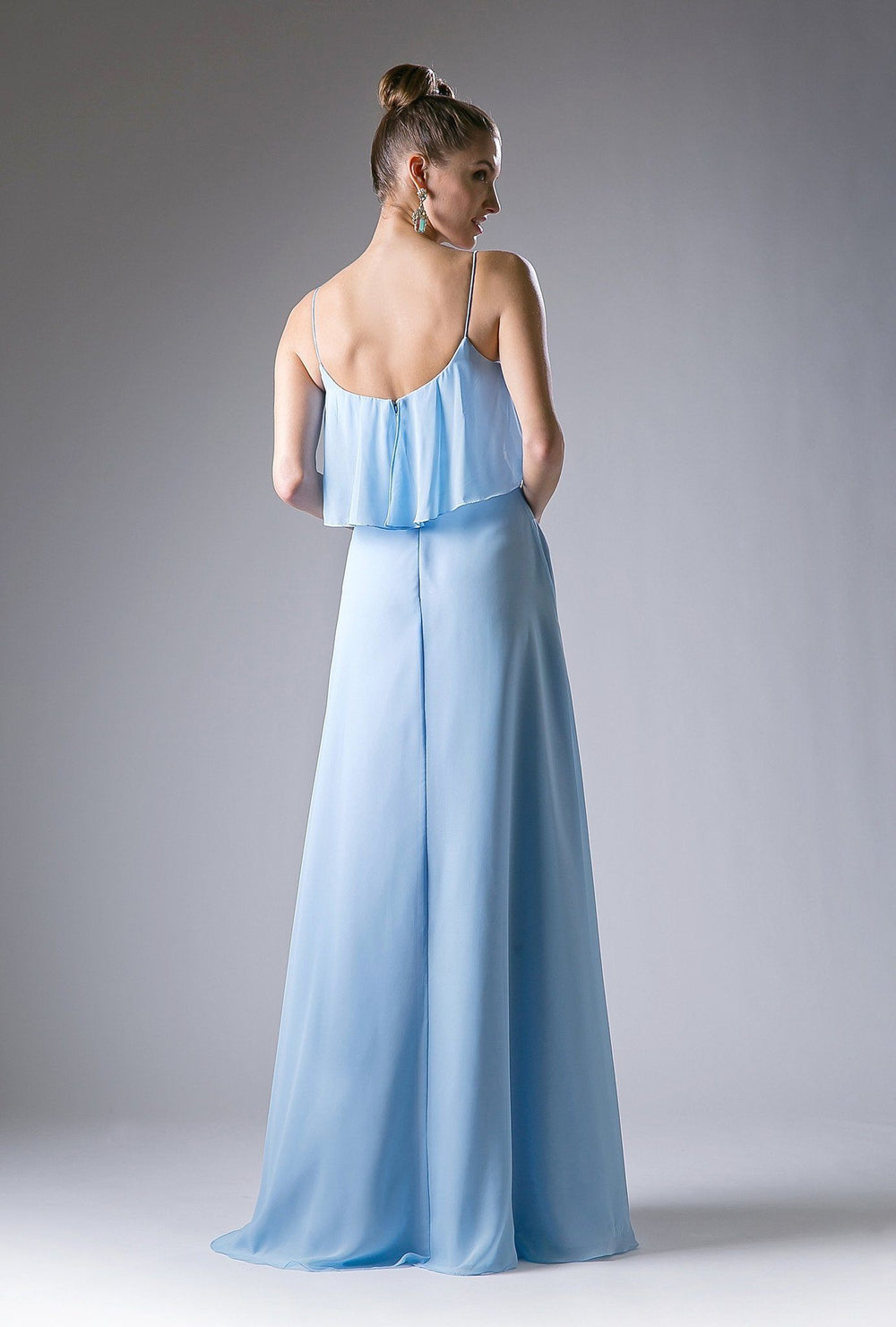 Long Strap Dress with Flounce Bodice by Cinderella Divine 13010-Long Formal Dresses-ABC Fashion