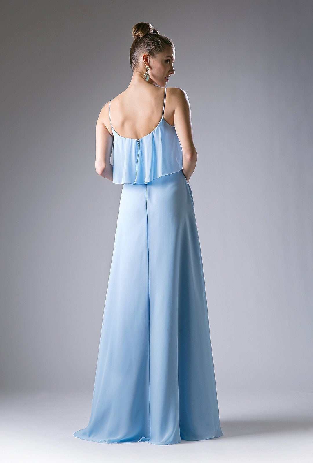 Long Strap Dress with Flounce Bodice by Cinderella Divine 13010-Long Formal Dresses-ABC Fashion