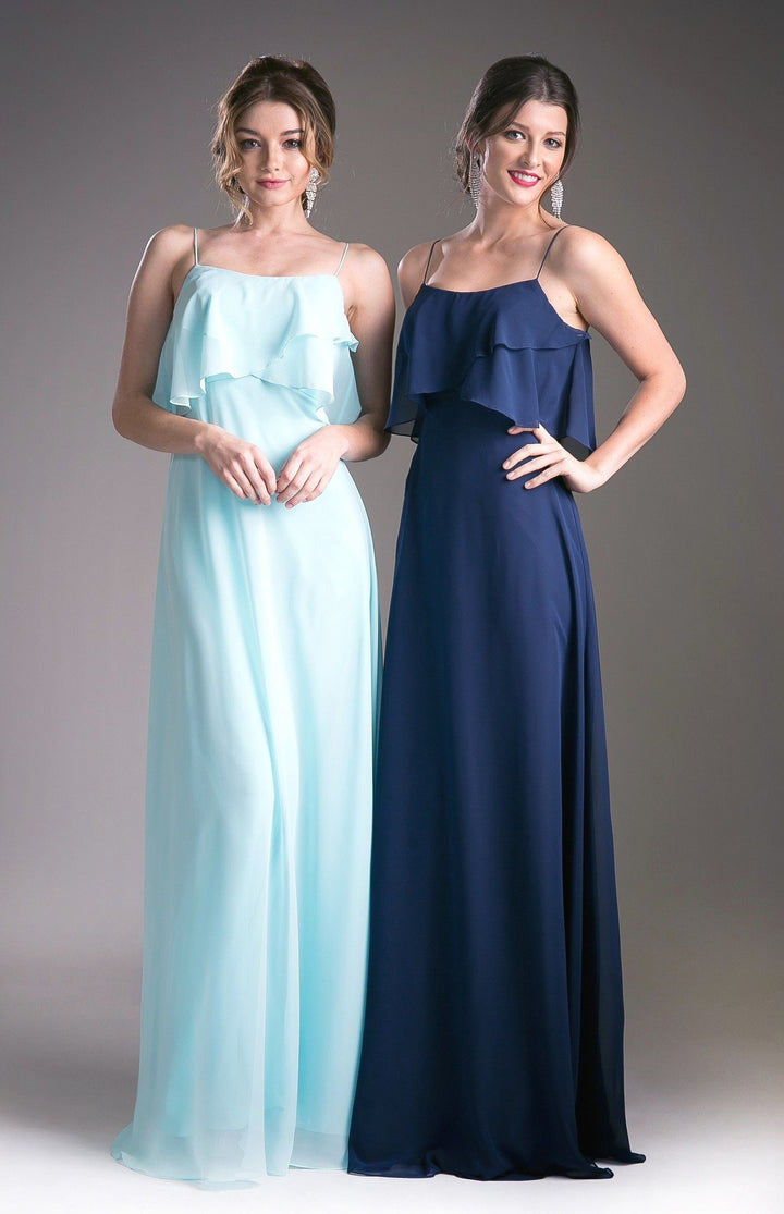 Long Strap Dress with Flounce Bodice by Cinderella Divine 13010-Long Formal Dresses-ABC Fashion