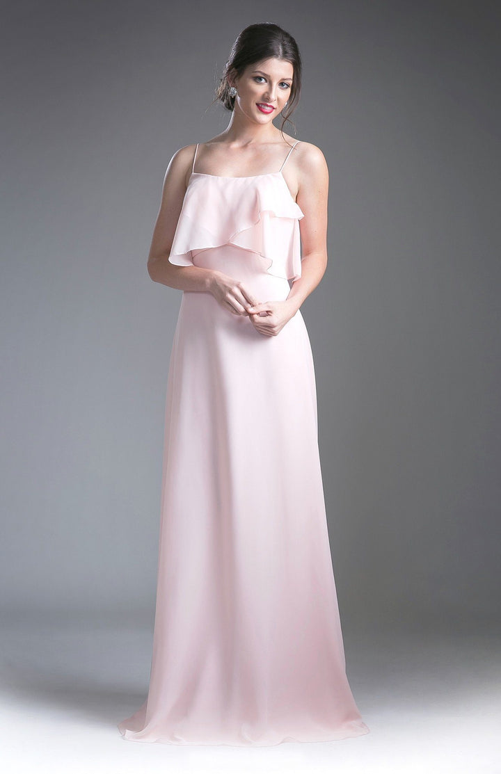 Long Strap Dress with Flounce Bodice by Cinderella Divine 13010-Long Formal Dresses-ABC Fashion