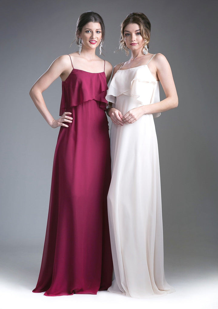 Long Strap Dress with Flounce Bodice by Cinderella Divine 13010-Long Formal Dresses-ABC Fashion