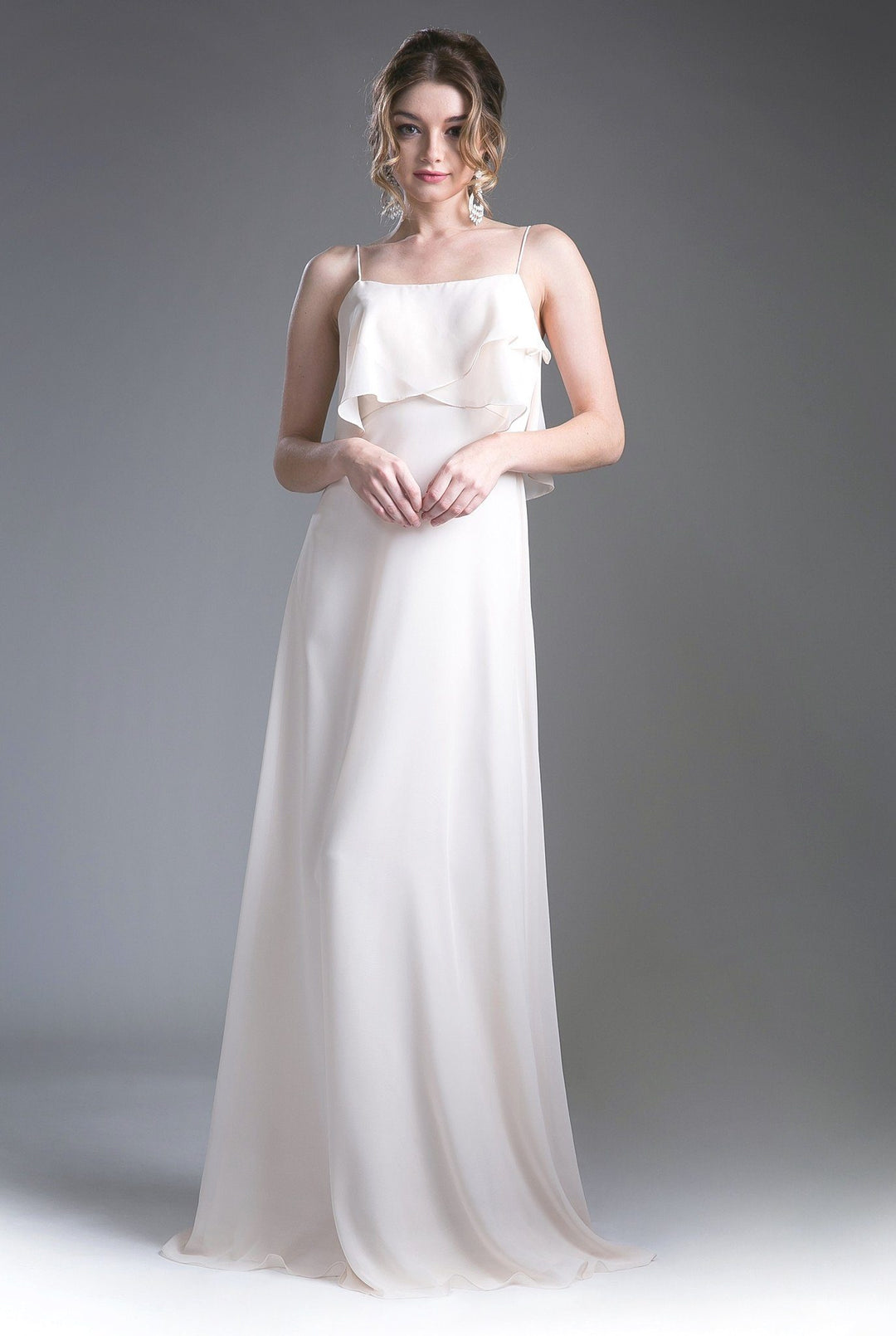Long Strap Dress with Flounce Bodice by Cinderella Divine 13010-Long Formal Dresses-ABC Fashion