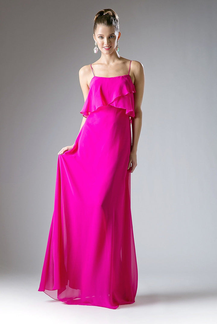 Long Strap Dress with Flounce Bodice by Cinderella Divine 13010-Long Formal Dresses-ABC Fashion