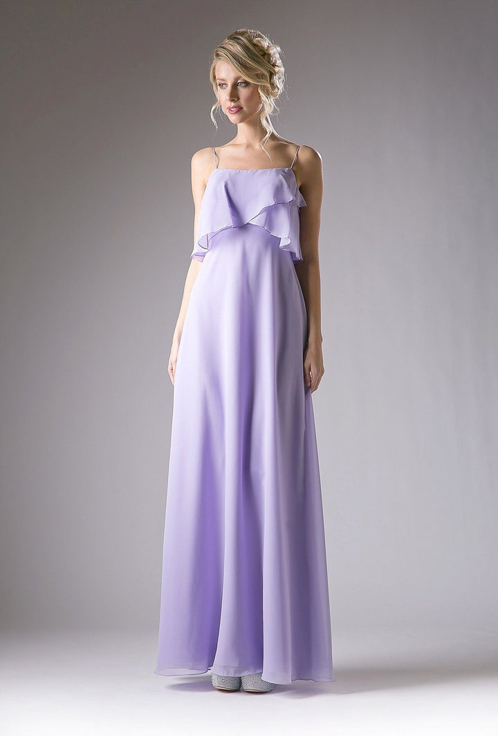Long Strap Dress with Flounce Bodice by Cinderella Divine 13010-Long Formal Dresses-ABC Fashion