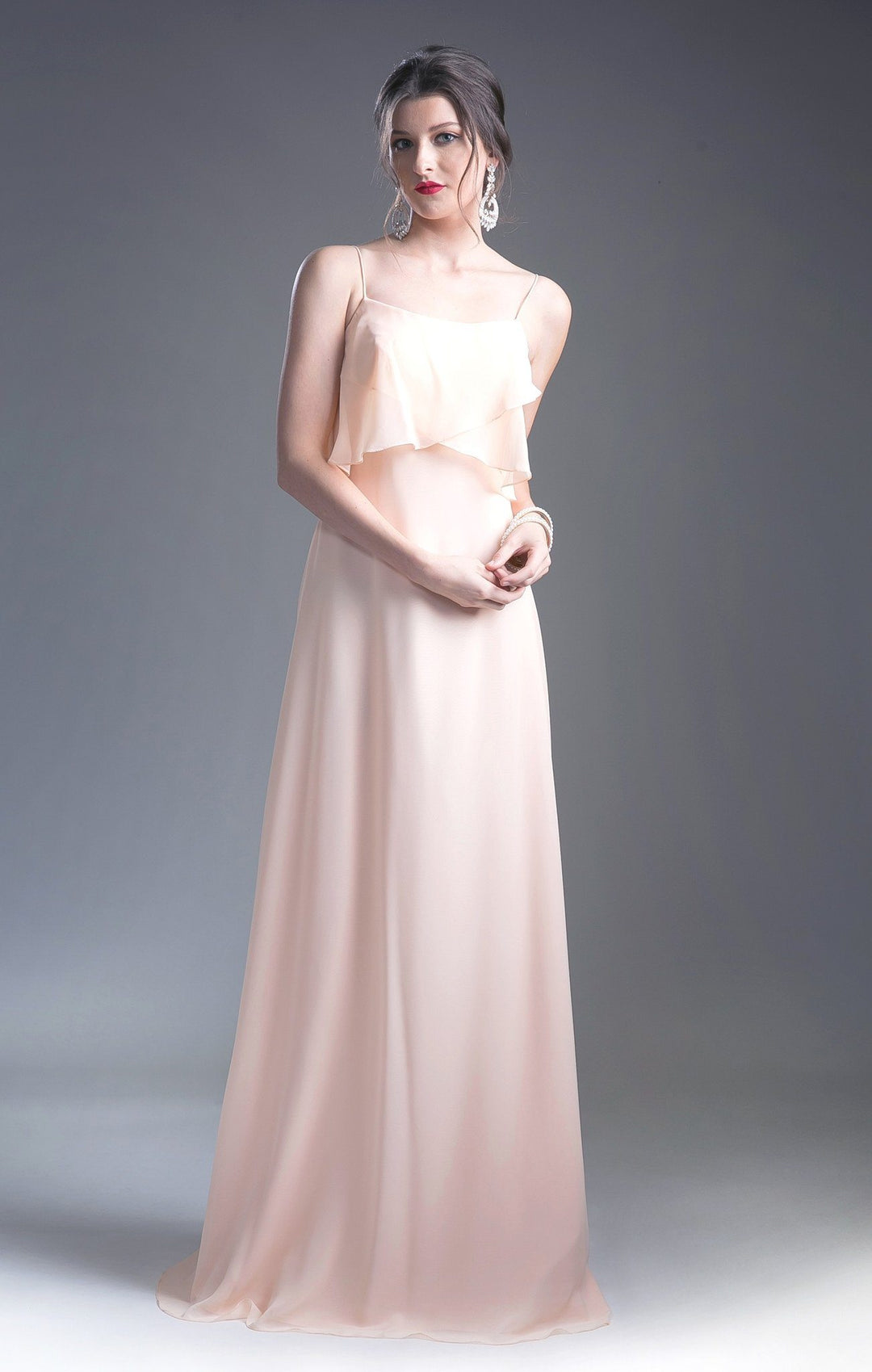 Long Strap Dress with Flounce Bodice by Cinderella Divine 13010-Long Formal Dresses-ABC Fashion