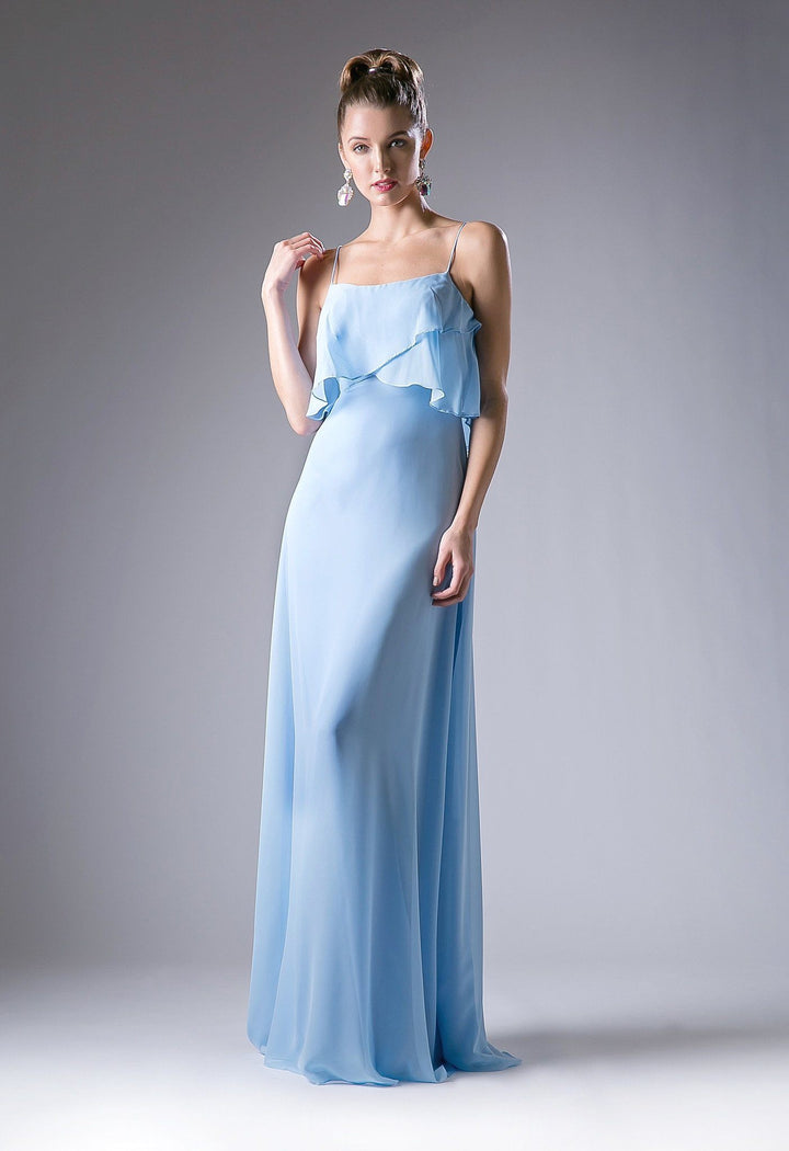 Long Strap Dress with Flounce Bodice by Cinderella Divine 13010-Long Formal Dresses-ABC Fashion