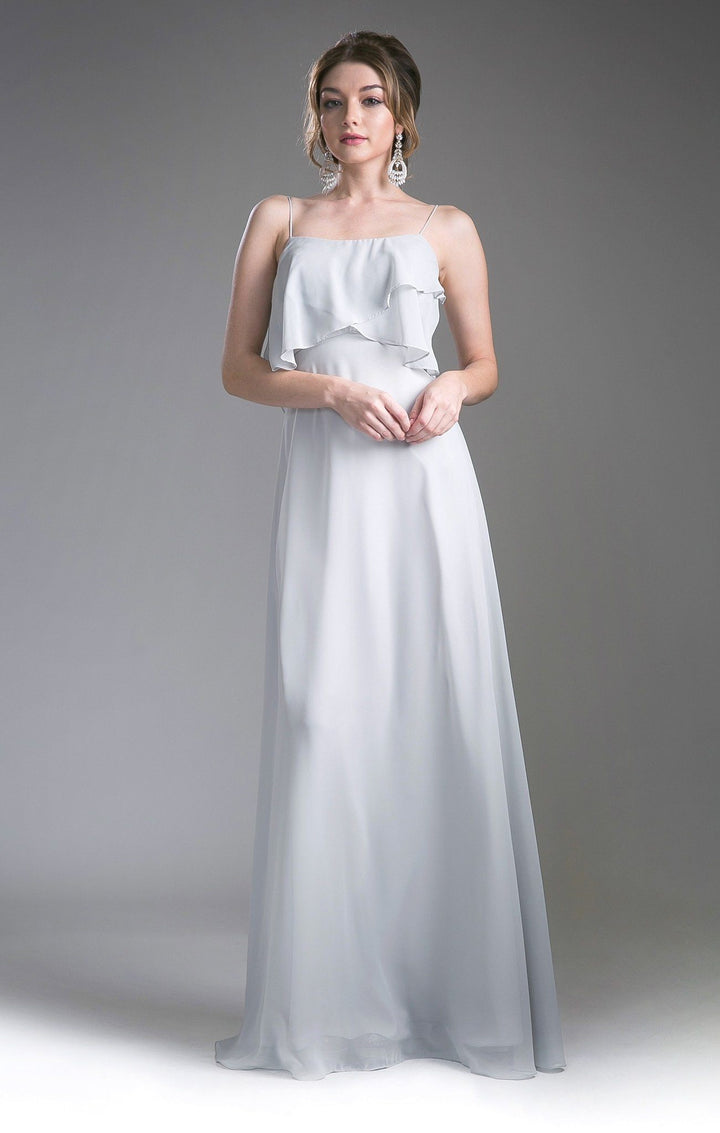 Long Strap Dress with Flounce Bodice by Cinderella Divine 13010-Long Formal Dresses-ABC Fashion