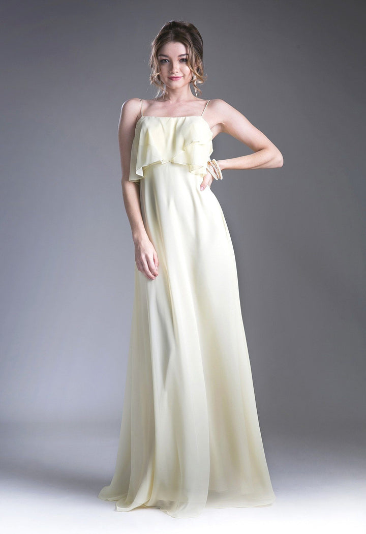 Long Strap Dress with Flounce Bodice by Cinderella Divine 13010-Long Formal Dresses-ABC Fashion