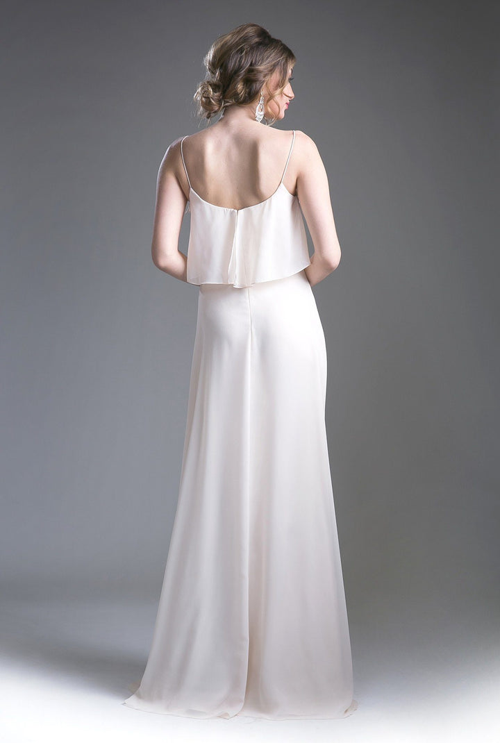 Long Strap Dress with Flounce Bodice by Cinderella Divine 13010-Long Formal Dresses-ABC Fashion