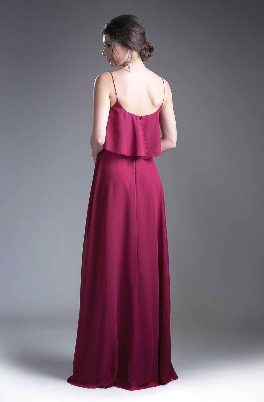 Long Strap Dress with Flounce Bodice by Cinderella Divine 13010-Long Formal Dresses-ABC Fashion