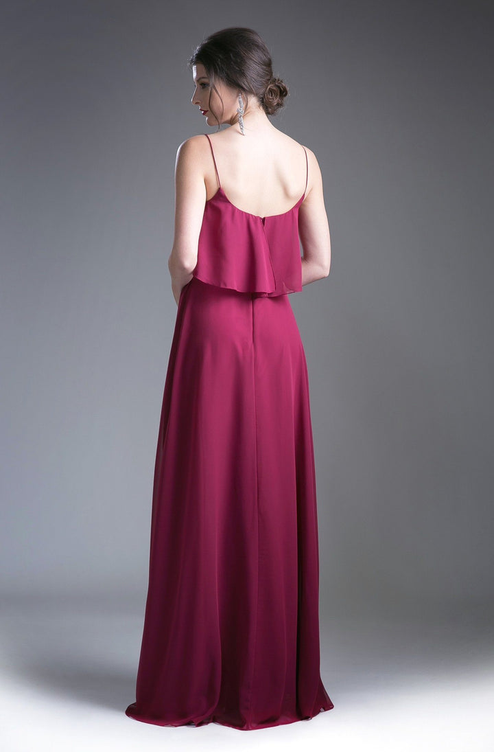 Long Strap Dress with Flounce Bodice by Cinderella Divine 13010-Long Formal Dresses-ABC Fashion