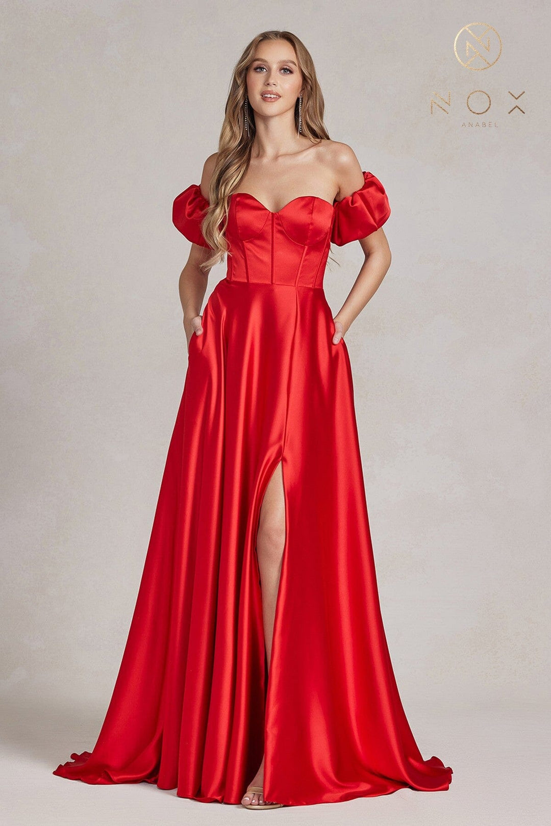 Long Strapless A-line Slit Dress by Nox Anabel K1122