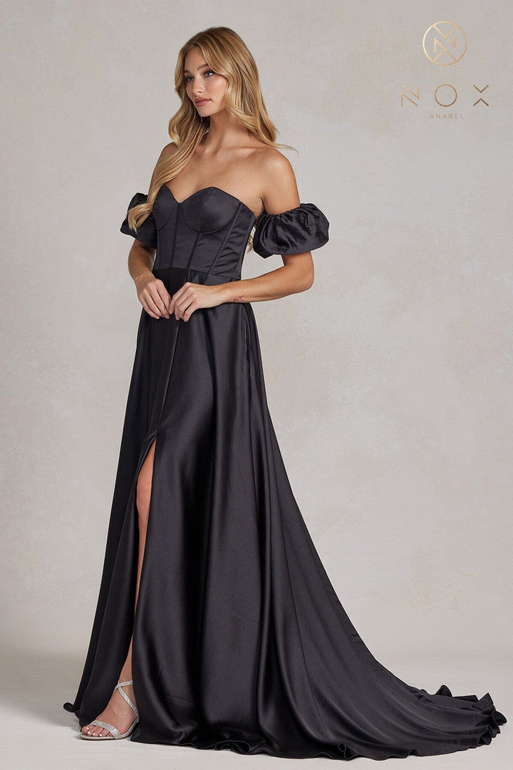 Long Strapless A-line Slit Dress by Nox Anabel K1122
