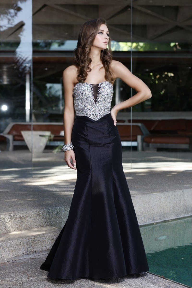 Long Strapless Beaded Mermaid Dress by Nox Anabel 8243-Long Formal Dresses-ABC Fashion