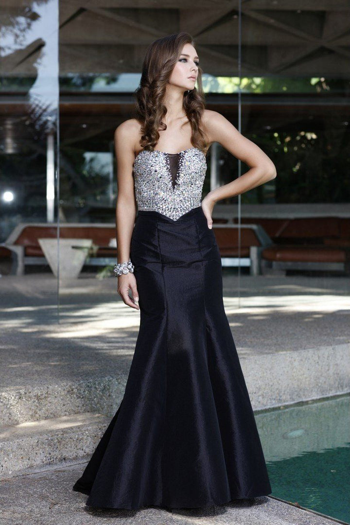 Long Strapless Beaded Mermaid Dress by Nox Anabel 8243-Long Formal Dresses-ABC Fashion