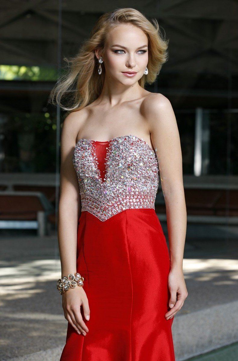 Long Strapless Beaded Mermaid Dress by Nox Anabel 8243-Long Formal Dresses-ABC Fashion